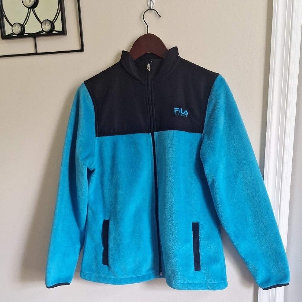 Fila Women's Blue and Black Fleece Jacket Size M